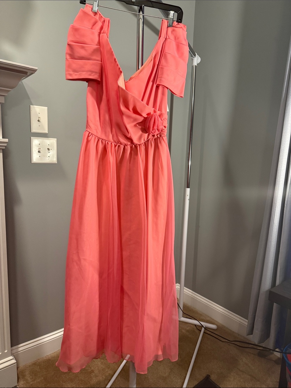 Women’s Coral Midi Dress with Floral Accent